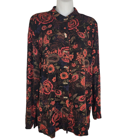 Coldwater Creek Womens Shirt Top Small Slinky Travel Knit Button Front Floral - Picture 1 of 9